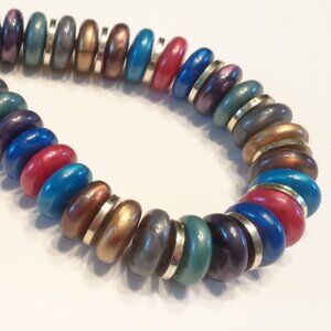 Vintage Choker - Statement Necklace - Chunky Colorful Beads Discs - Boho
